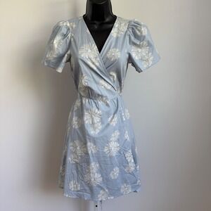 Madewell XS Light Blue Floral Dainty Soft Girl Cottage Wrap‎ Mini Dress